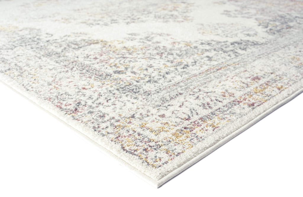 Aysha Pink Yellow and Grey Traditional Medallion Rug