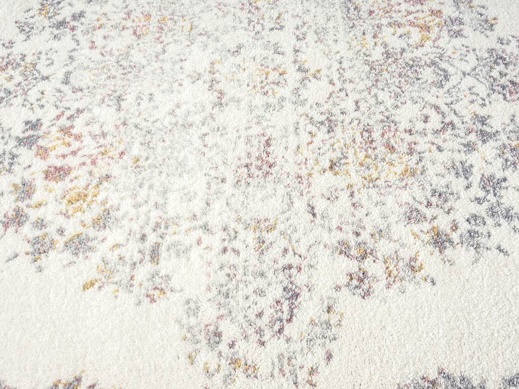 Aysha Pink Yellow and Grey Traditional Medallion Rug