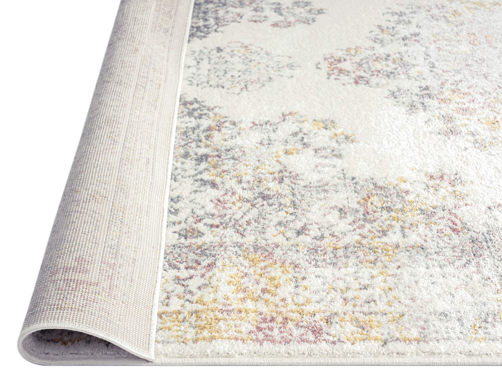 Aysha Pink Yellow and Grey Traditional Medallion Rug