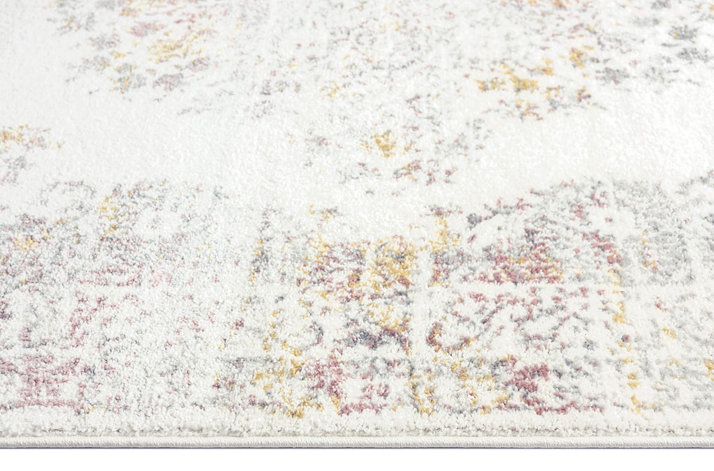 Aysha Pink Yellow and Grey Traditional Medallion Rug