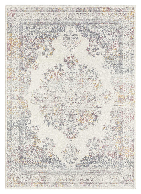 Aysha Pink Yellow and Grey Traditional Medallion Rug