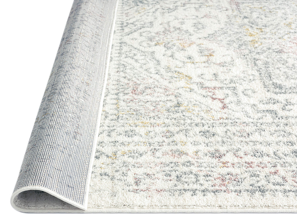 Nasya Pink Yellow and Grey Traditional Medallion Rug