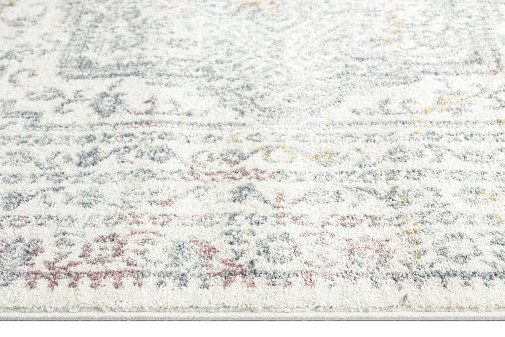 Nasya Pink Yellow and Grey Traditional Medallion Rug