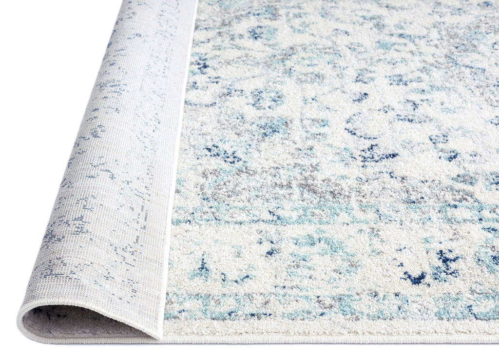 Noor Blue and Ivory Traditional Distressed Rug