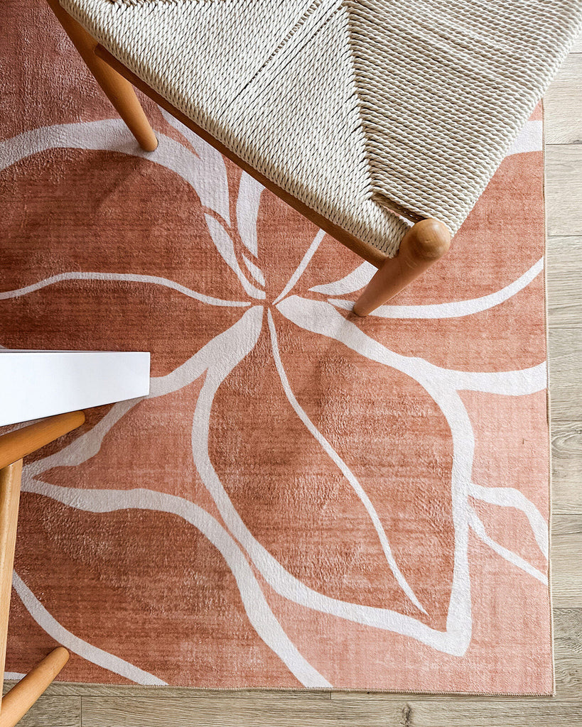 Aadita Pink and Peach Botanical Washable Rug
