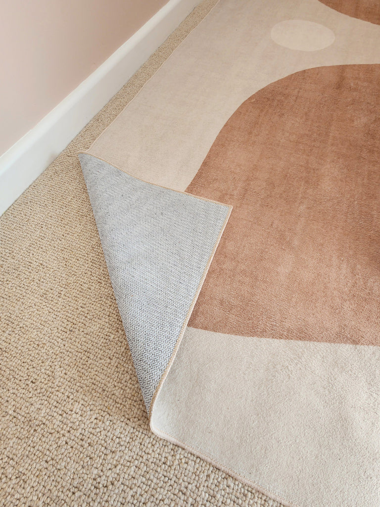 Aara Terracotta and Cream Botanical Washable Rug