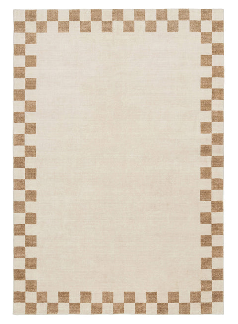 Aiday Beige Checkered Border Washable Rug