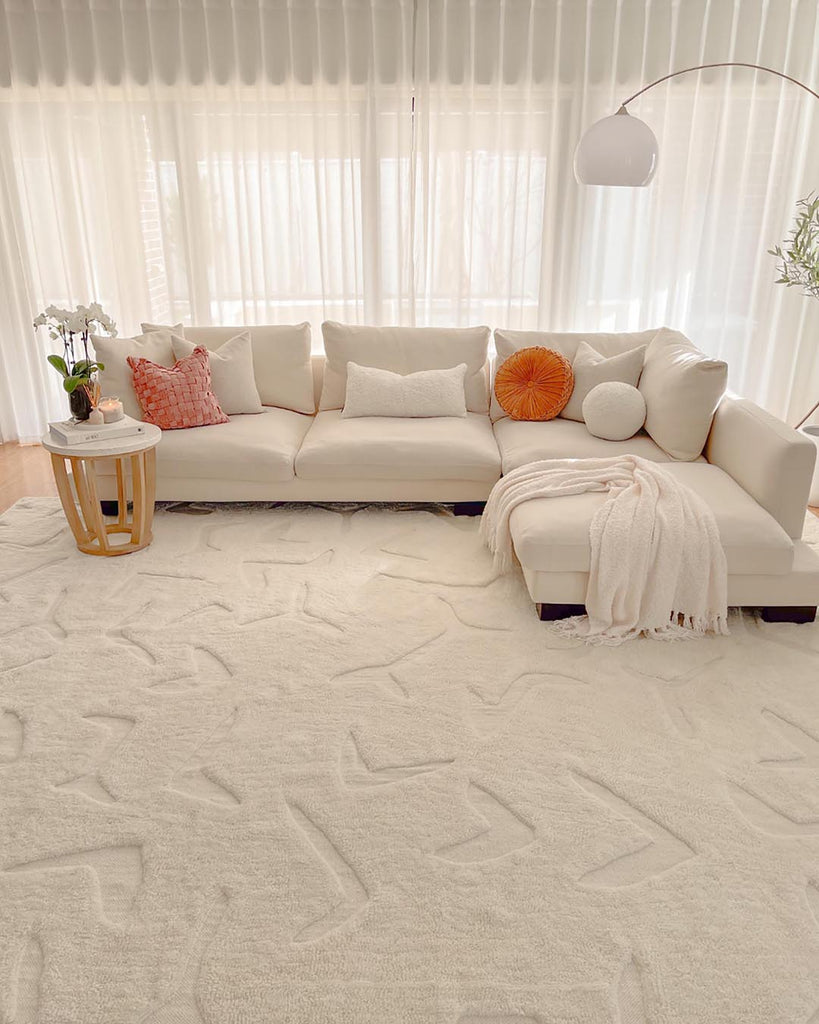 Akkira Abstract Cream Washable Wool Rug