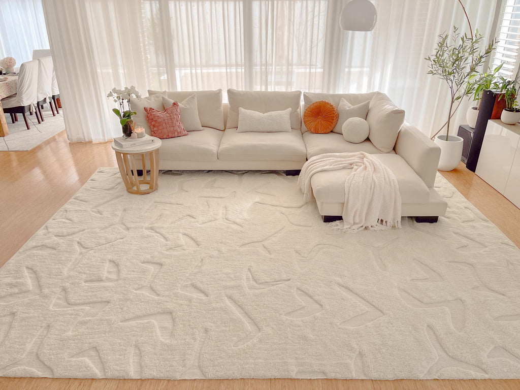 Akkira Abstract Cream Washable Wool Rug