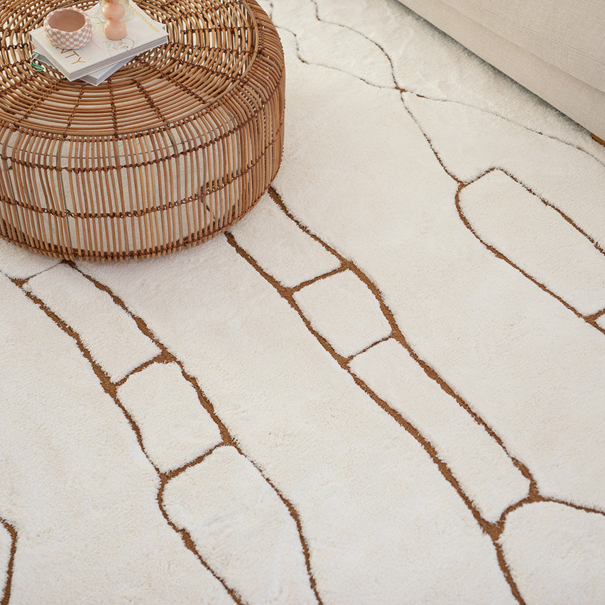 Alayna Cream and Gold Tribal Shag Rug
