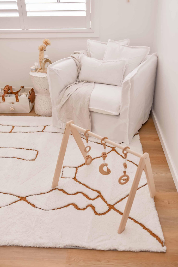 Alayna Cream and Gold Tribal Shag Rug