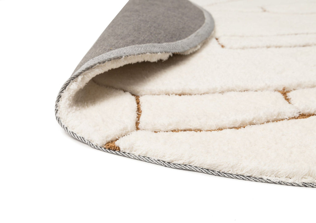 Alayna Cream and Gold Tribal Round Shag Rug