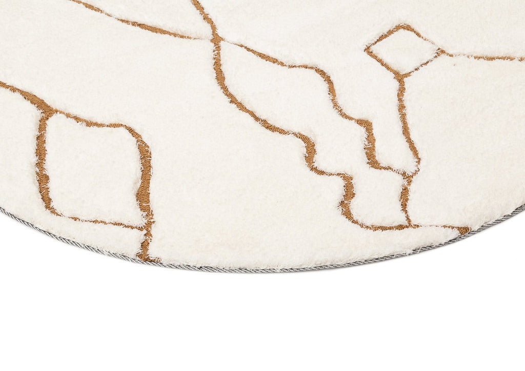 Alayna Cream and Gold Tribal Round Shag Rug