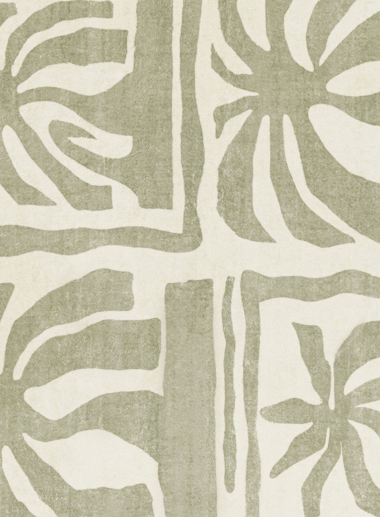 Alicia Sage Green Waves and Palms Washable Rug