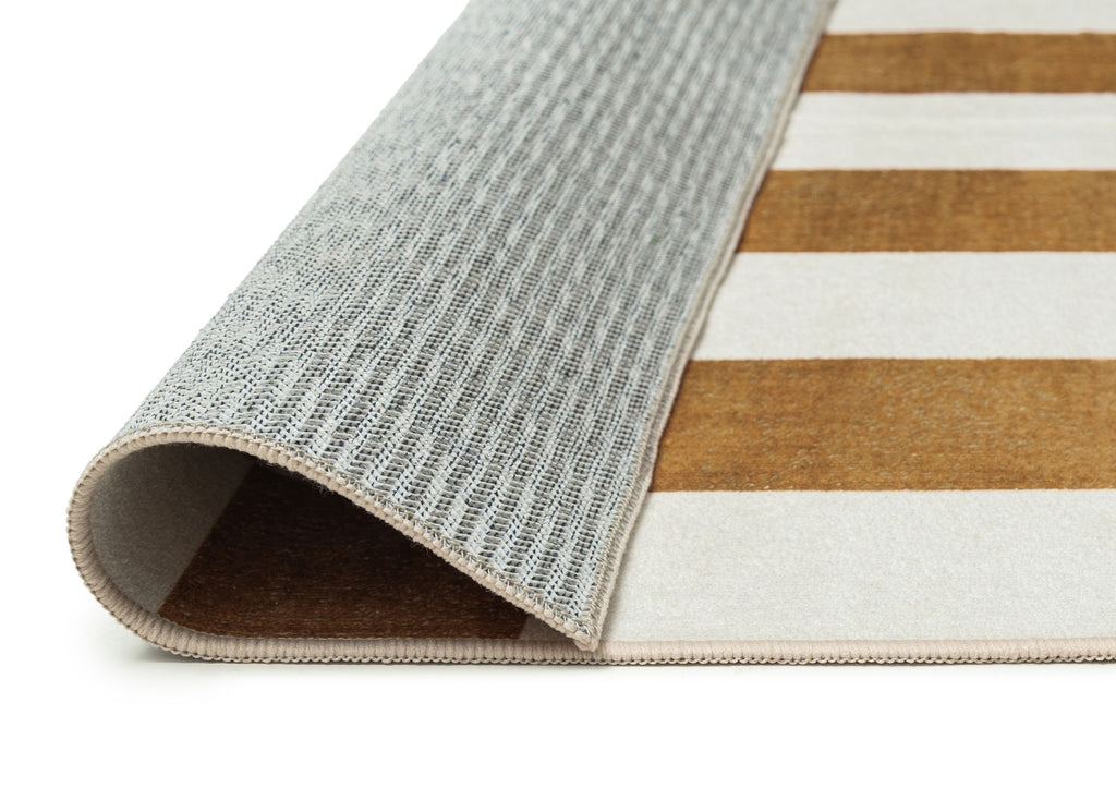 Alula Brown and White Checkered and Striped Washable Rug