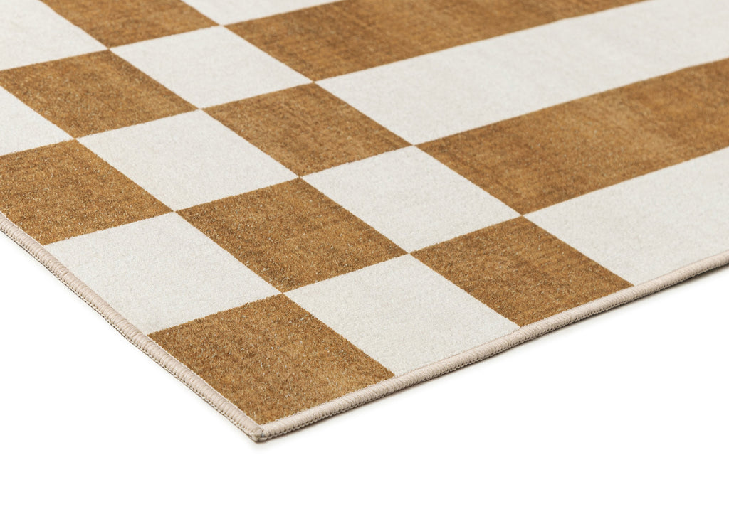 Alula Brown and White Checkered and Striped Washable Rug