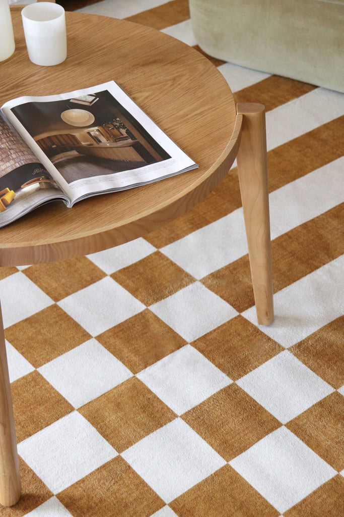 Alula Brown and White Checkered and Striped Washable Rug
