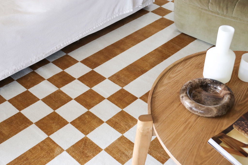 Alula Brown and White Checkered and Striped Washable Rug