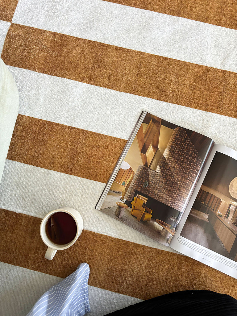 Alula Brown and White Checkered and Striped Washable Rug