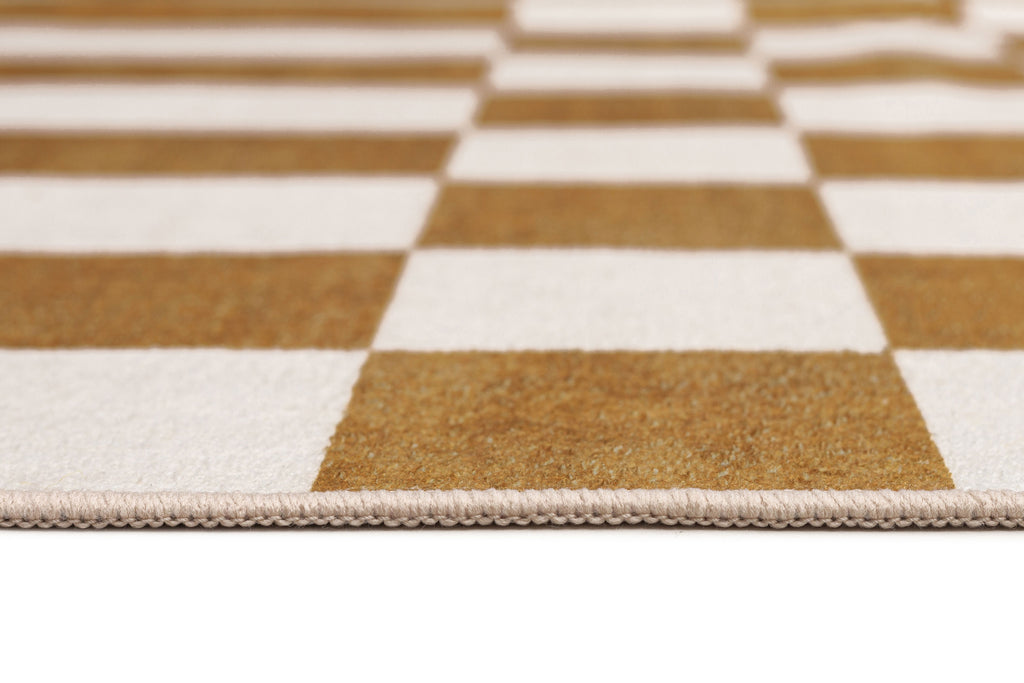 Alula Brown and White Checkered and Striped Washable Rug