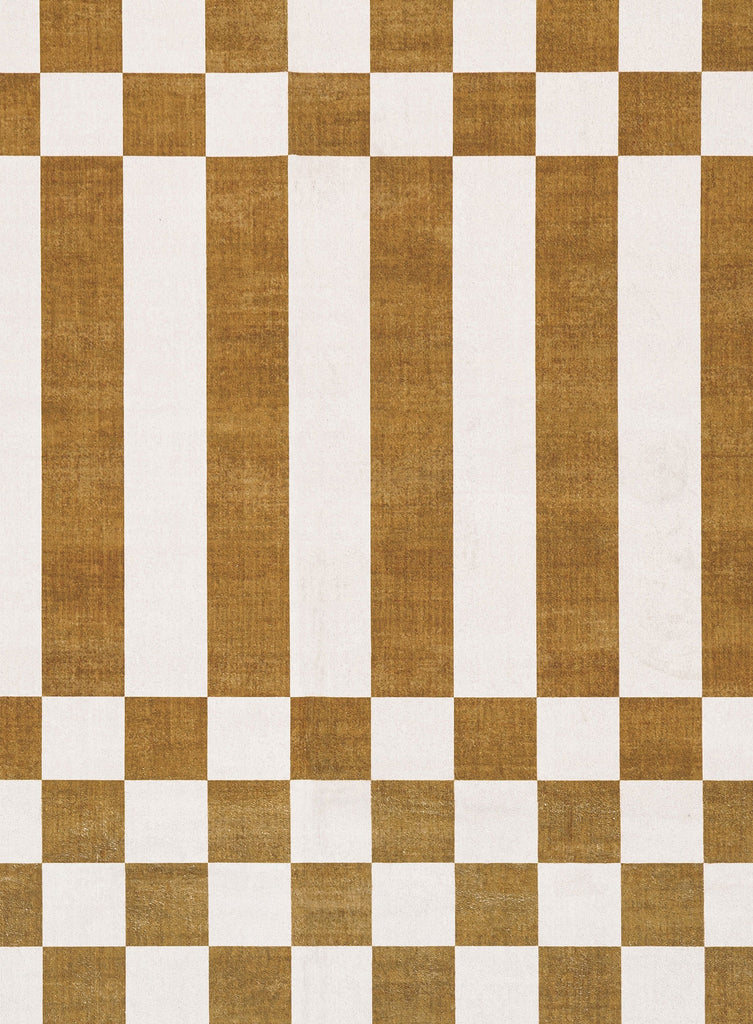 Alula Brown and White Checkered and Striped Washable Rug