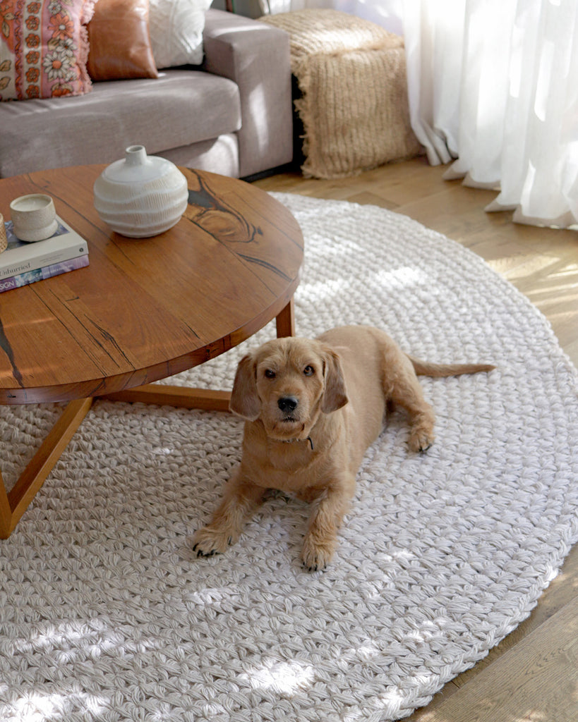 Amparo Bleached Crochet Round Jute Rug