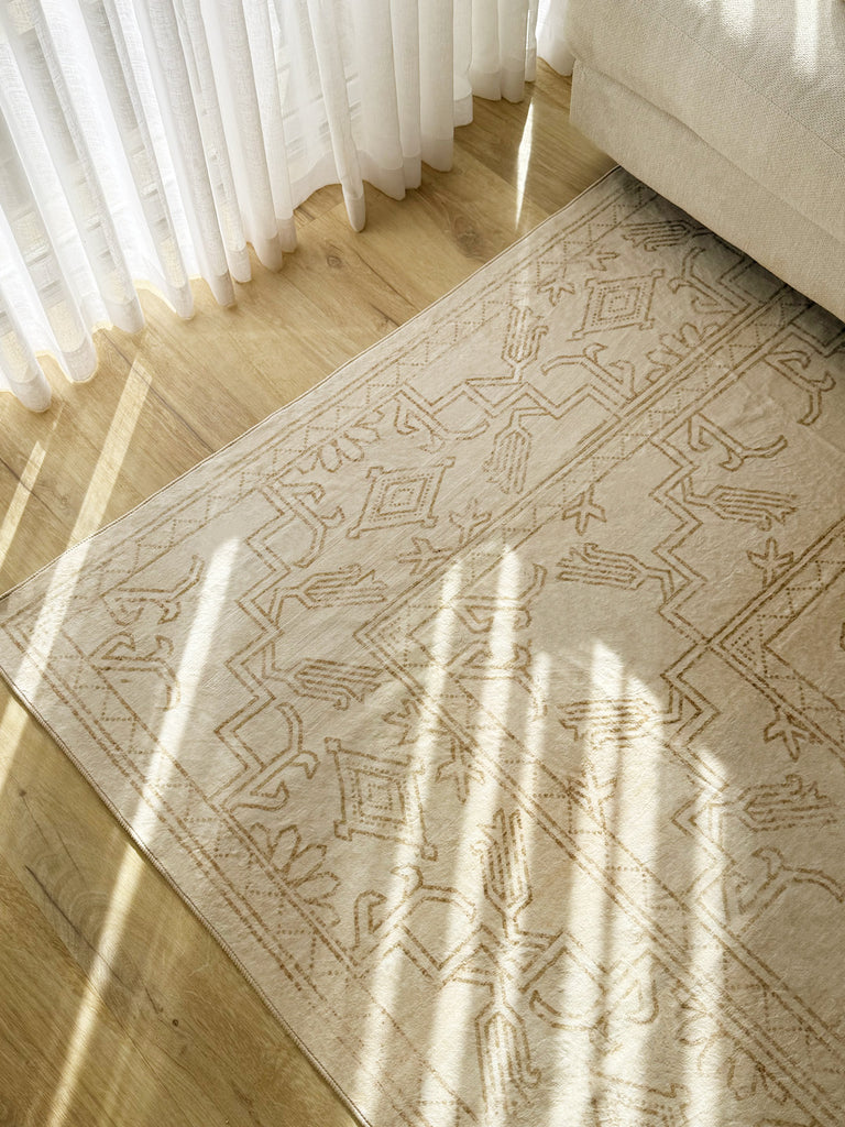 Anais Cream Medallion Washable Rug