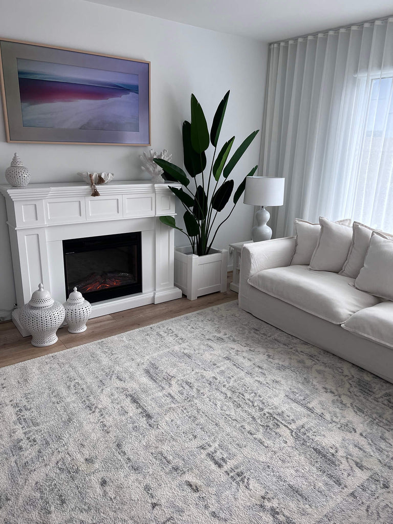 Andra Grey and Ivory Traditional Distressed Rug