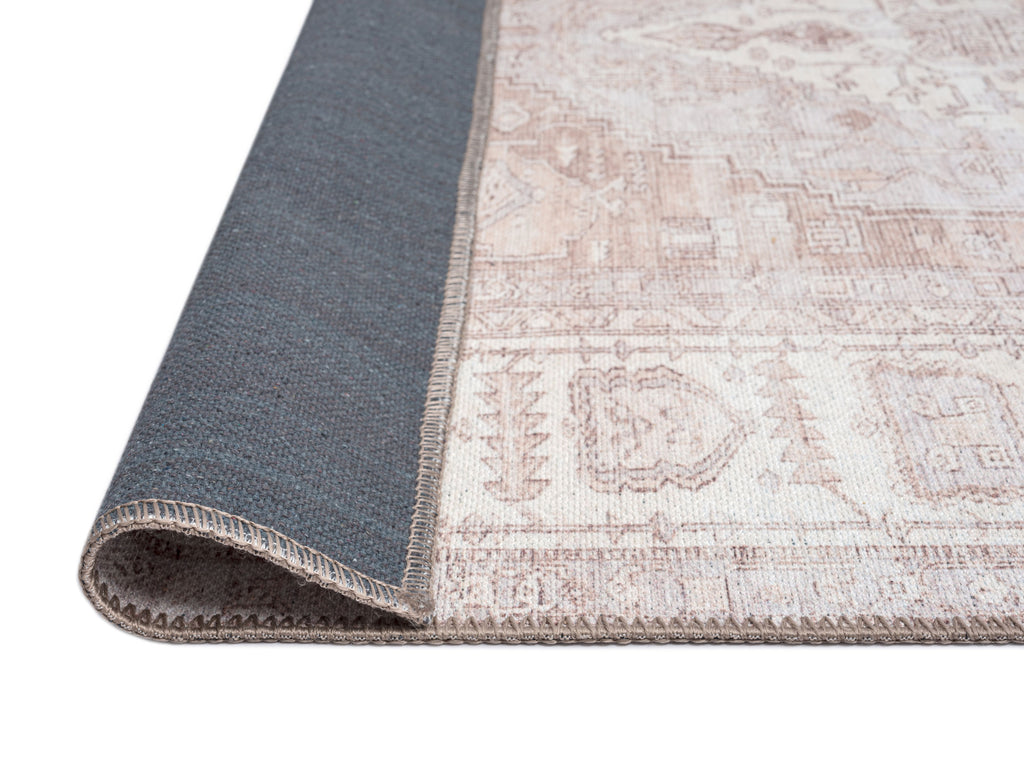 Aneesa Beige and Cream Traditional Distressed Washable Rug