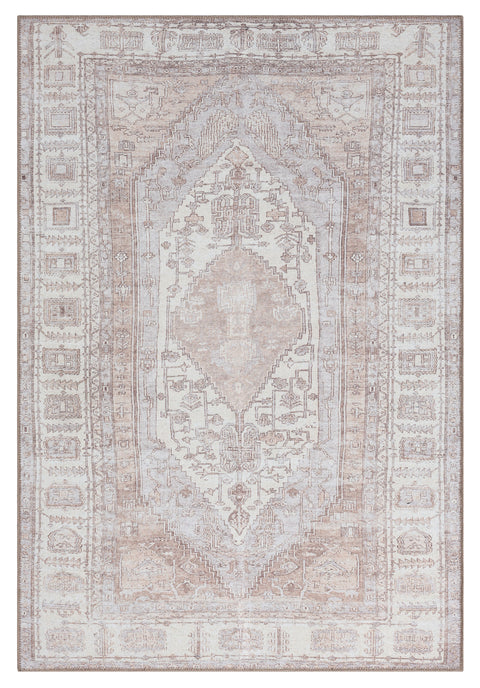 Aneesa Beige and Cream Traditional Distressed Washable Rug