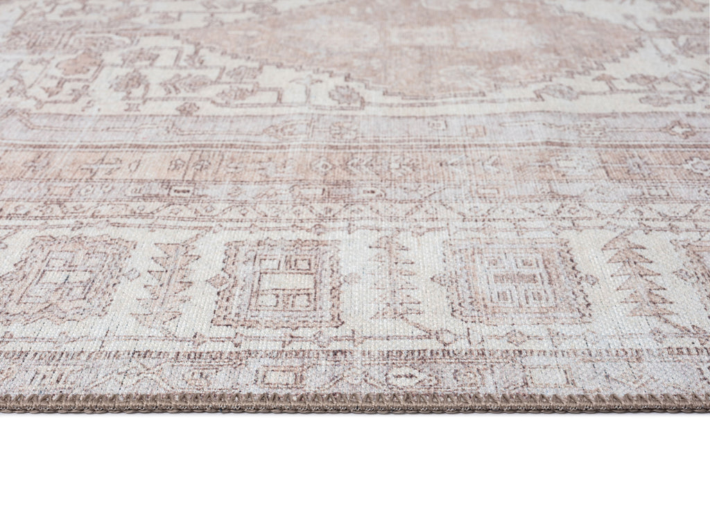 Aneesa Beige and Cream Traditional Distressed Washable Rug