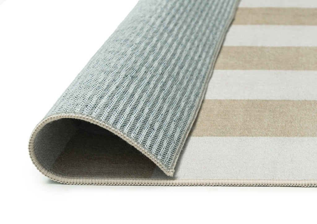 Anette Light Brown and White Checkered and Striped Washable Rug