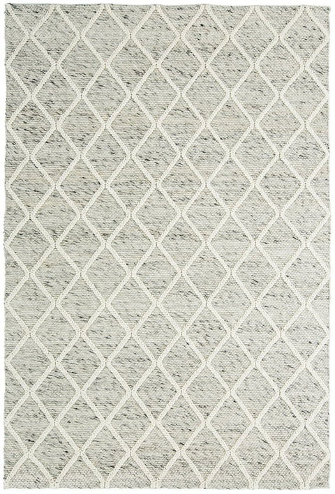 Anja Grey and Ivory Lattice Wool Rug