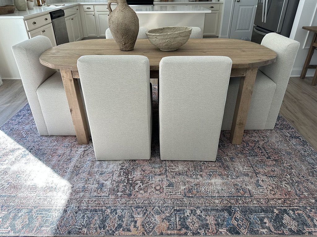 Anyel Brown and Blue Traditional Distressed Washable Rug