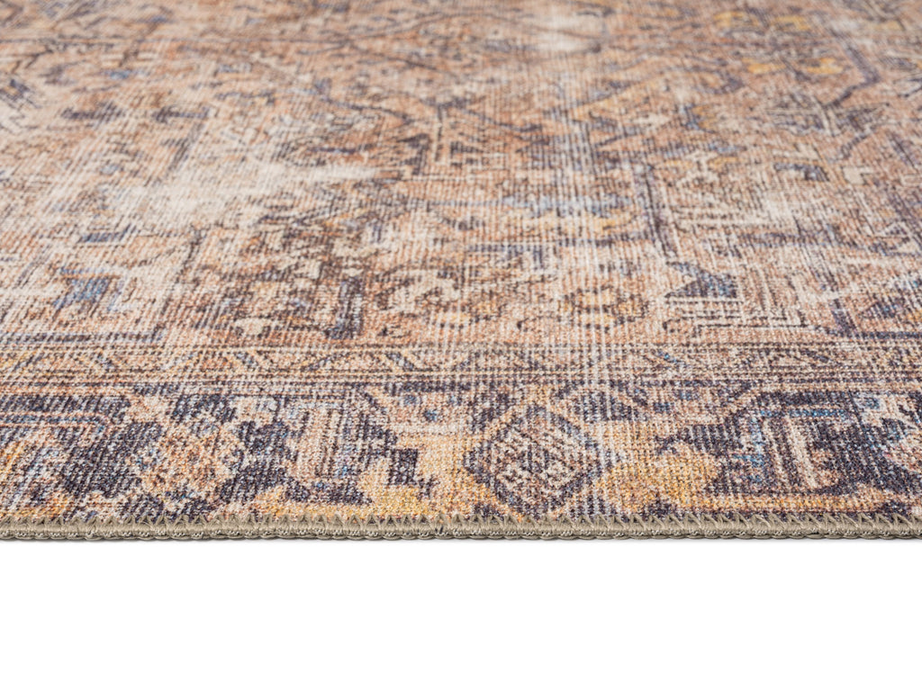Anyel Brown and Blue Traditional Distressed Washable Runner Rug