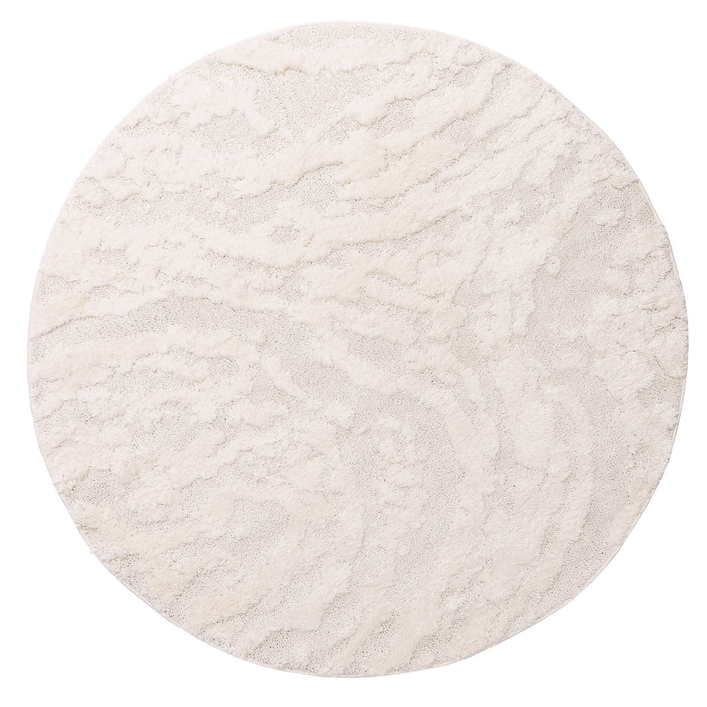 Aurora Ivory Cream Abstract Textured Round Rug