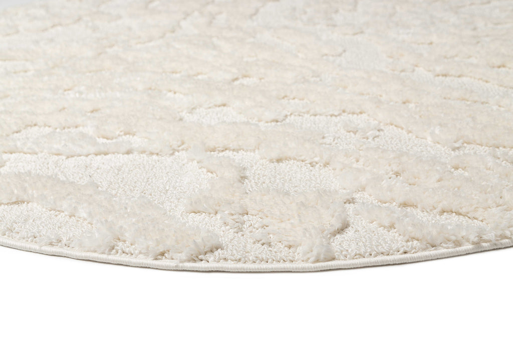 Aurora Ivory Cream Abstract Textured Round Rug