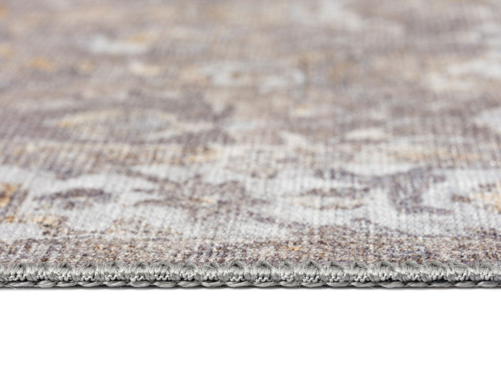 Ava Grey and Gold Traditional Distressed Washable Rug