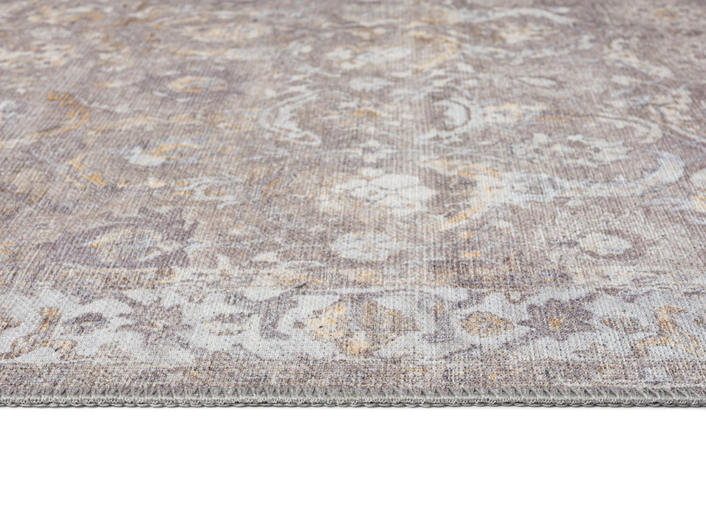 Ava Grey and Gold Traditional Distressed Washable Rug