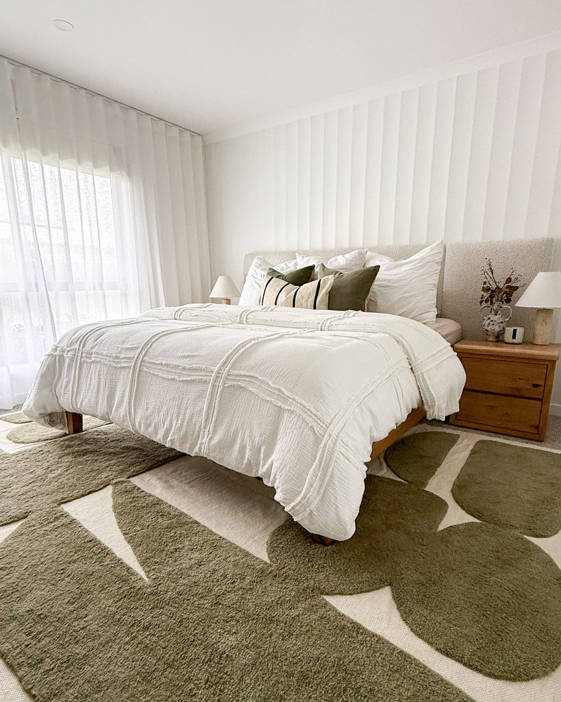 Azibo Green Abstract Washable Wool Rug