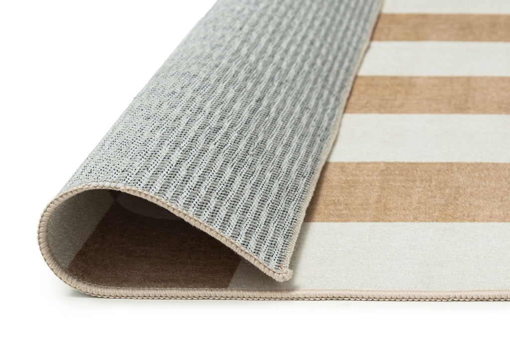 Batini Brown and White Checkered and Striped Washable Rug