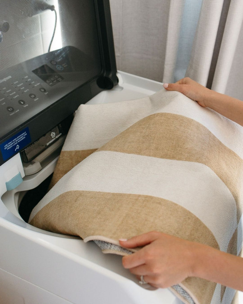 Batini Brown and White Checkered and Striped Washable Rug