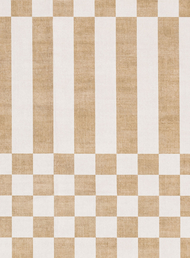 Batini Brown and White Checkered and Striped Washable Rug