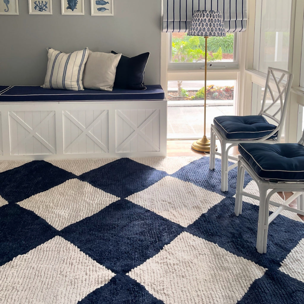 Blythe Ivory and Blue Checkered Rug