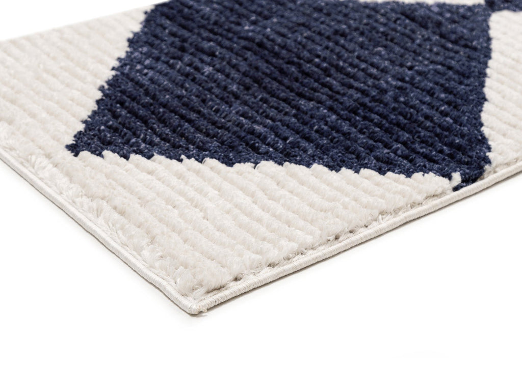 Blythe Ivory and Blue Checkered Runner Rug