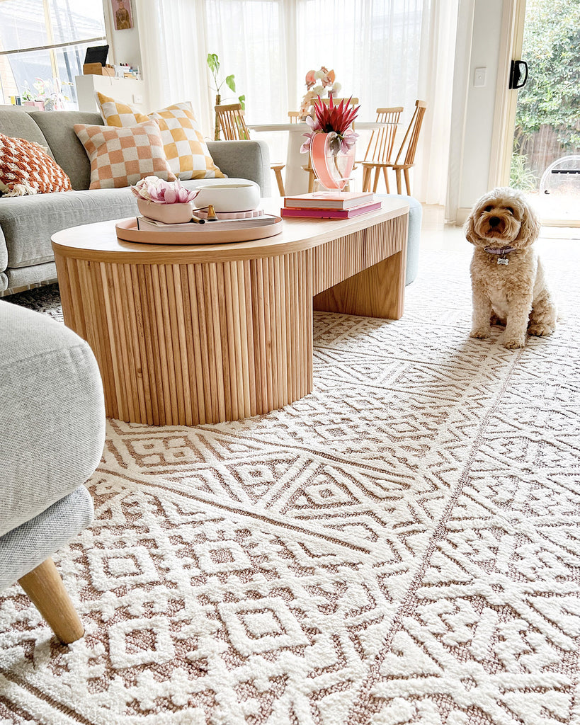 Bobbie Peach and Ivory Textured Tribal Rug