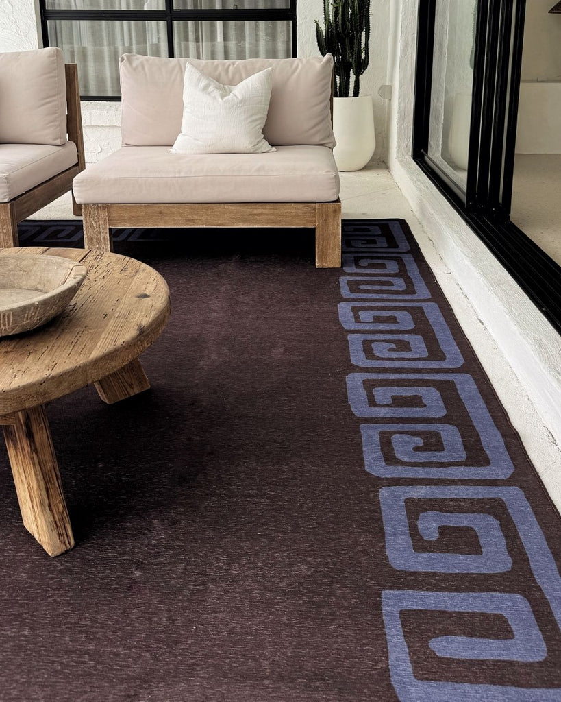 Callista Deep Chocolate and Vivid Blue Geometric Indoor Outdoor Rug