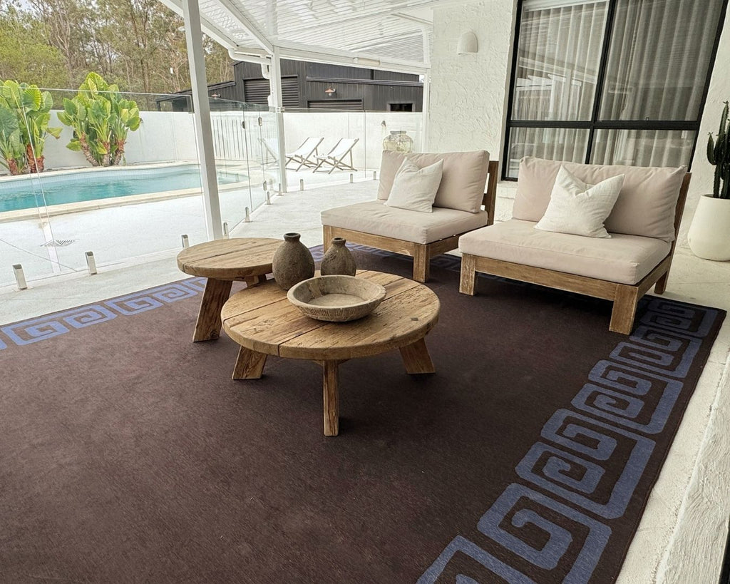 Callista Deep Chocolate and Vivid Blue Geometric Indoor Outdoor Rug