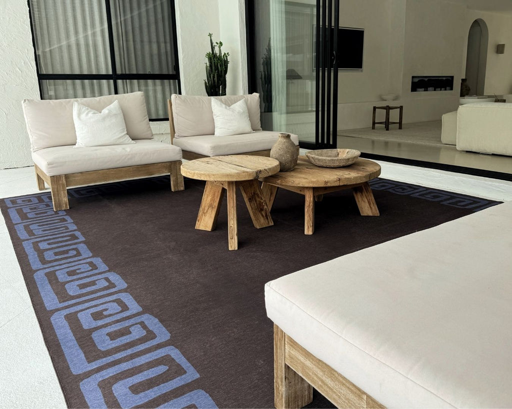 Callista Deep Chocolate and Vivid Blue Geometric Indoor Outdoor Rug