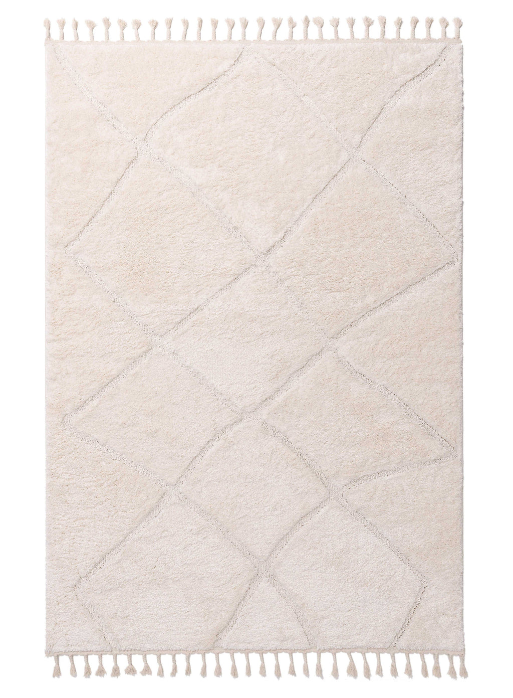 Calypso Ivory Cream Textured Tribal Tassel Rug